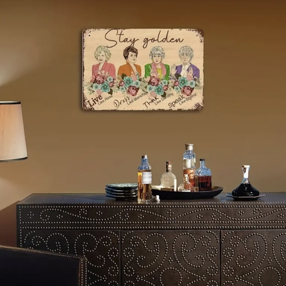 NEW Golden Girls tin wall sign faux light wood background Stay golden written - Picture 4 of 4